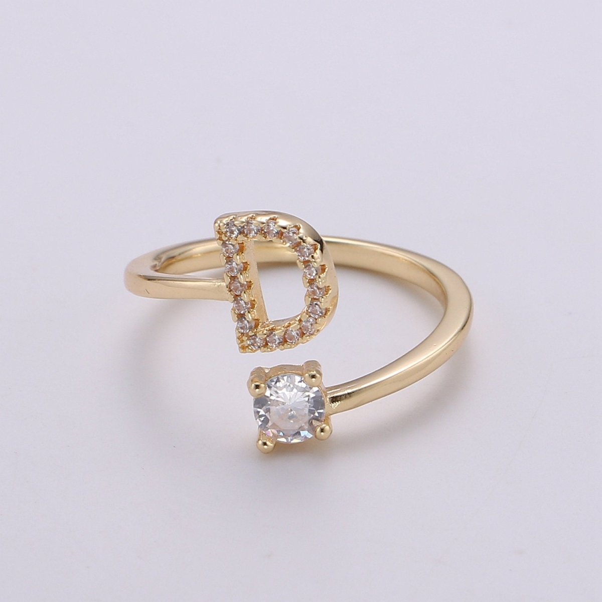 Dainty Initial Ring Gold Letter Ring Minimalist Initial Ring Initial Name Ring Adjustable Initial Cz Ring Personalized Bridesmaid Gift R-370-R-395 - DLUXCA