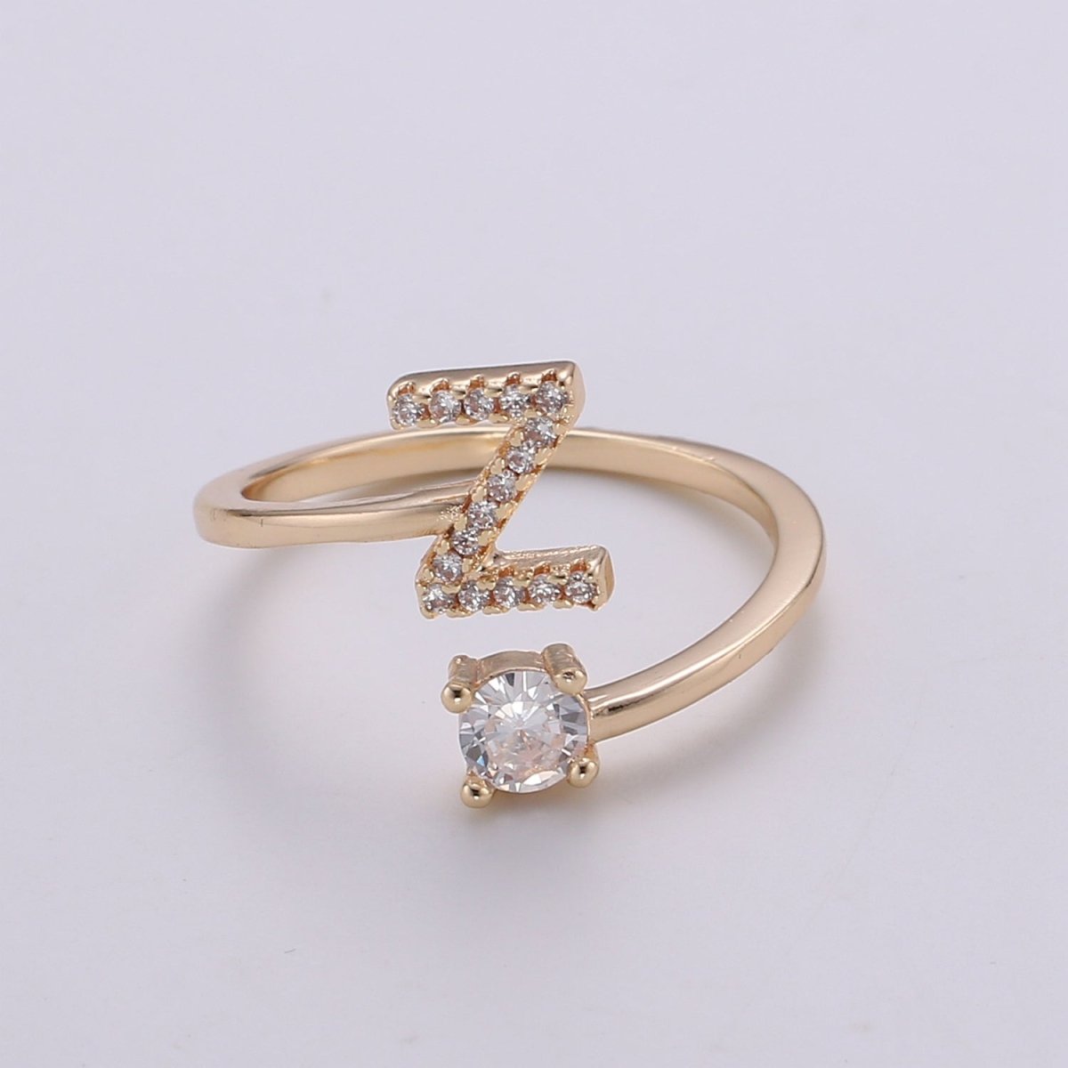 Dainty Initial Ring Gold Letter Ring Minimalist Initial Ring Initial Name Ring Adjustable Initial Cz Ring Personalized Bridesmaid Gift R-370-R-395 - DLUXCA