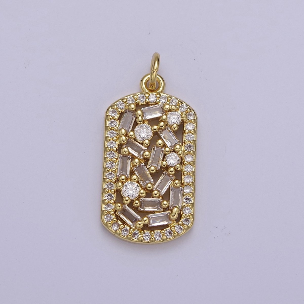 Dainty Irregular Baguette Charm cz Military Tag Pendant for Minimalist Jewelry E-668 - DLUXCA