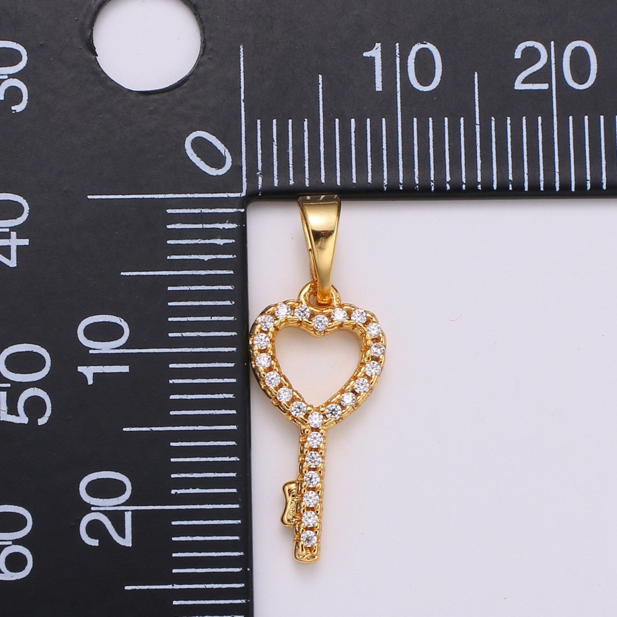 Dainty Key Charm 24K Gold Filled Micro Pave CZ Pendant H-053 - DLUXCA