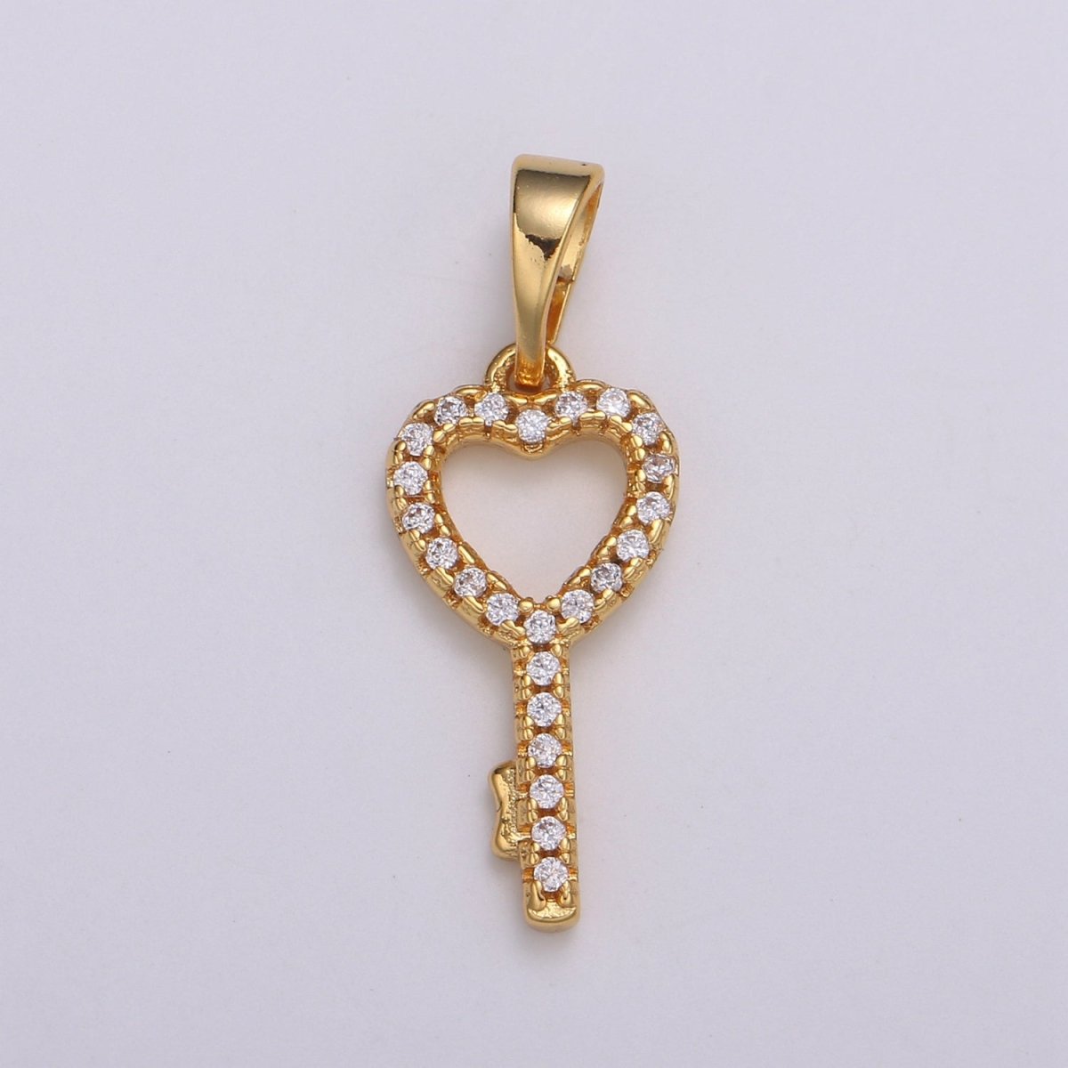 Dainty Key Charm 24K Gold Filled Micro Pave CZ Pendant H-053 - DLUXCA
