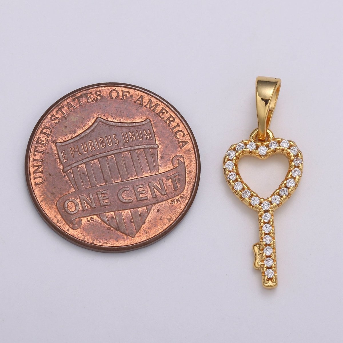 Dainty Key Charm 24K Gold Filled Micro Pave CZ Pendant H-053 - DLUXCA