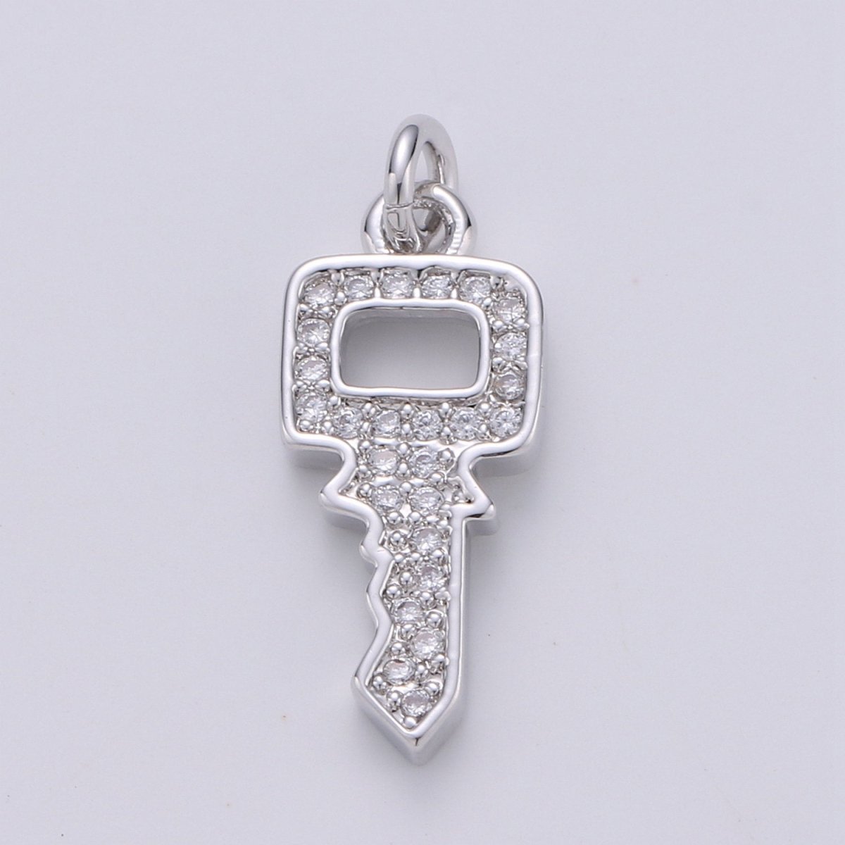 Dainty Key charm with Clear cz• 20x7mm • 24k Gold Filled• Sparkly Cubic Zirconia Car Key Charm • Silver Charm for Necklace Bracelet Earring D-370 D-371 - DLUXCA