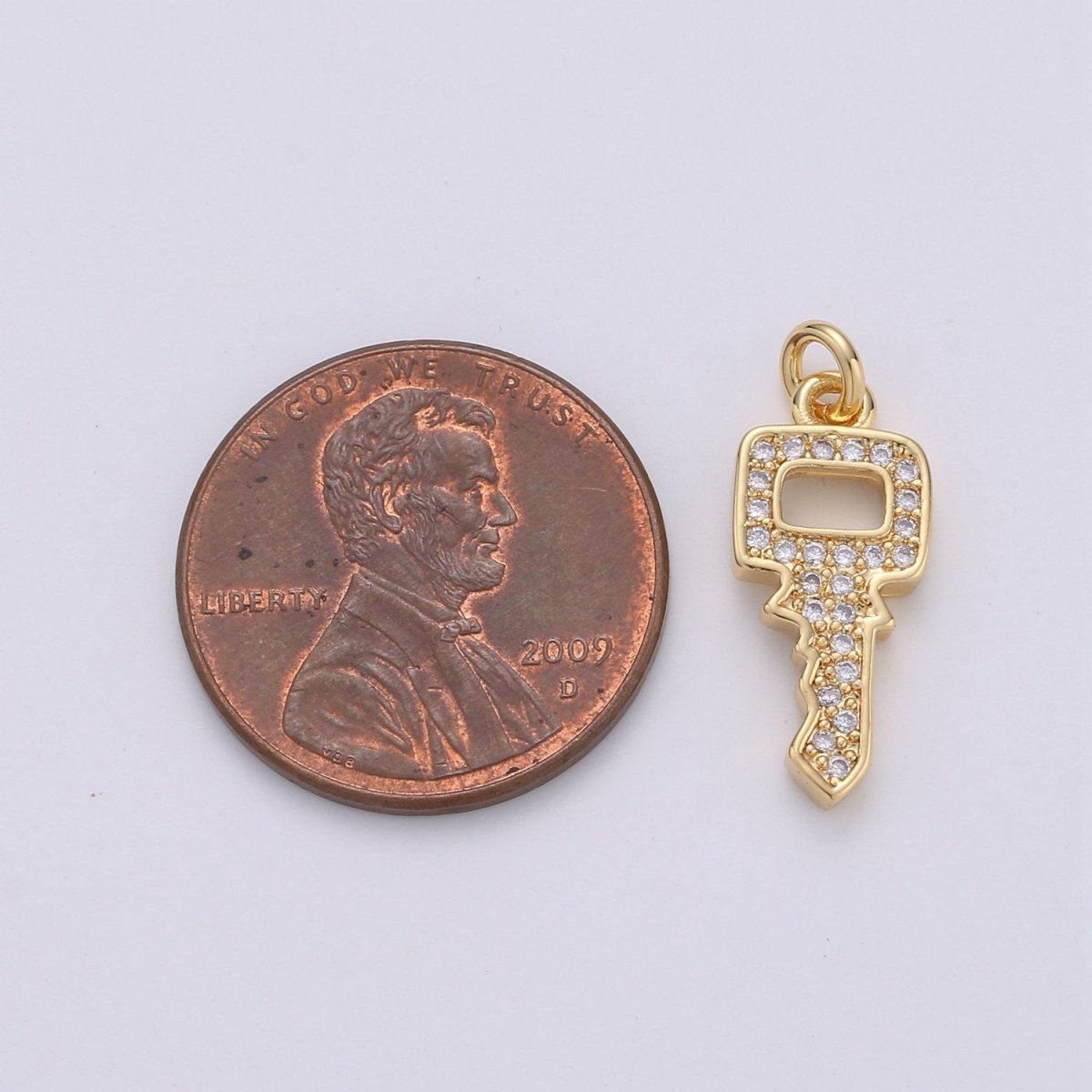 Dainty Key charm with Clear cz• 20x7mm • 24k Gold Filled• Sparkly Cubic Zirconia Car Key Charm • Silver Charm for Necklace Bracelet Earring D-370 D-371 - DLUXCA
