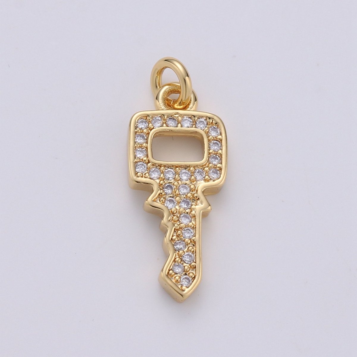 Dainty Key charm with Clear cz• 20x7mm • 24k Gold Filled• Sparkly Cubic Zirconia Car Key Charm • Silver Charm for Necklace Bracelet Earring D-370 D-371 - DLUXCA