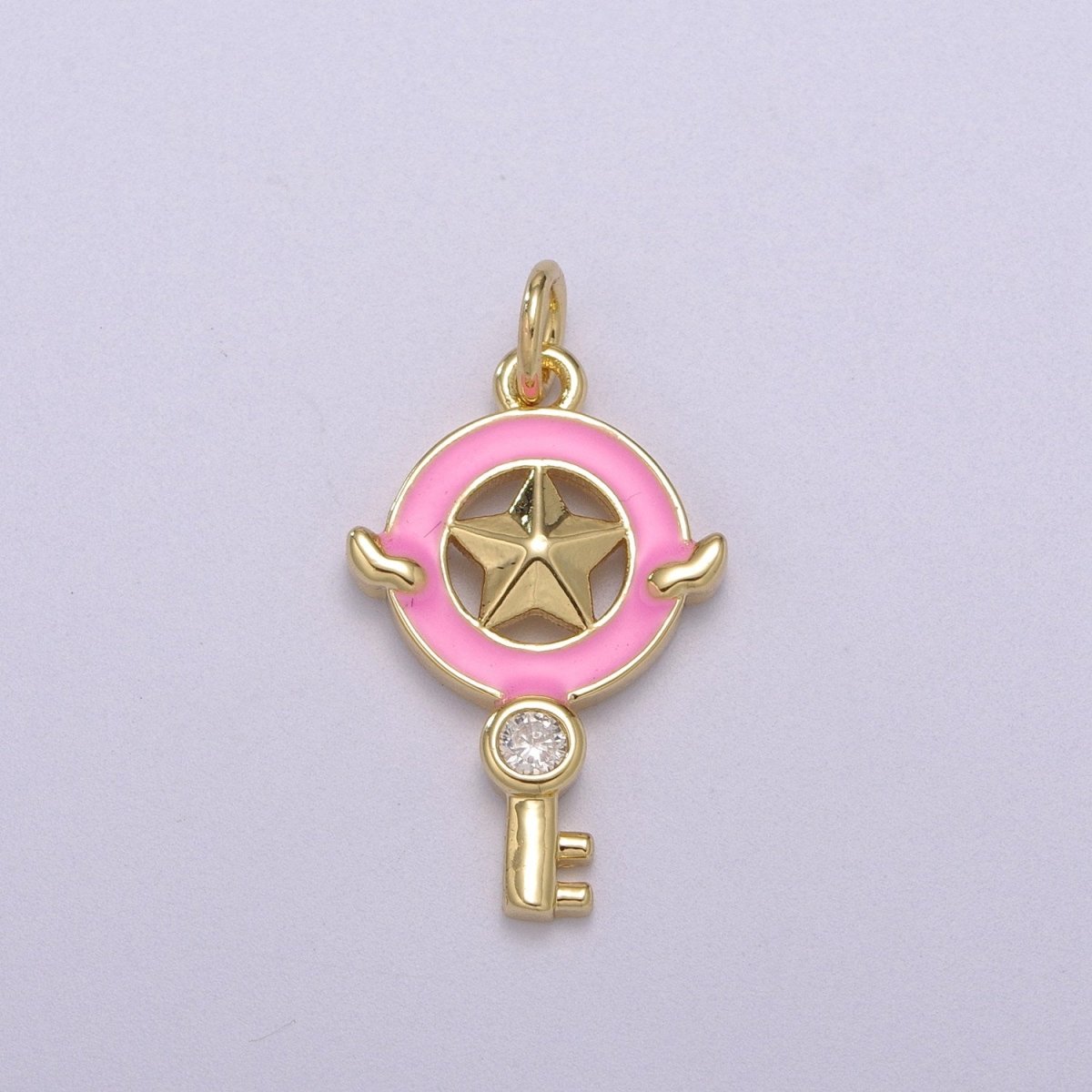 Dainty Key Clear CZ Enamel Colorful Star Shape Pendant 14K Gold Filled Enamel Charm, Necklace Bracelet Component M-686 - M-689 - DLUXCA
