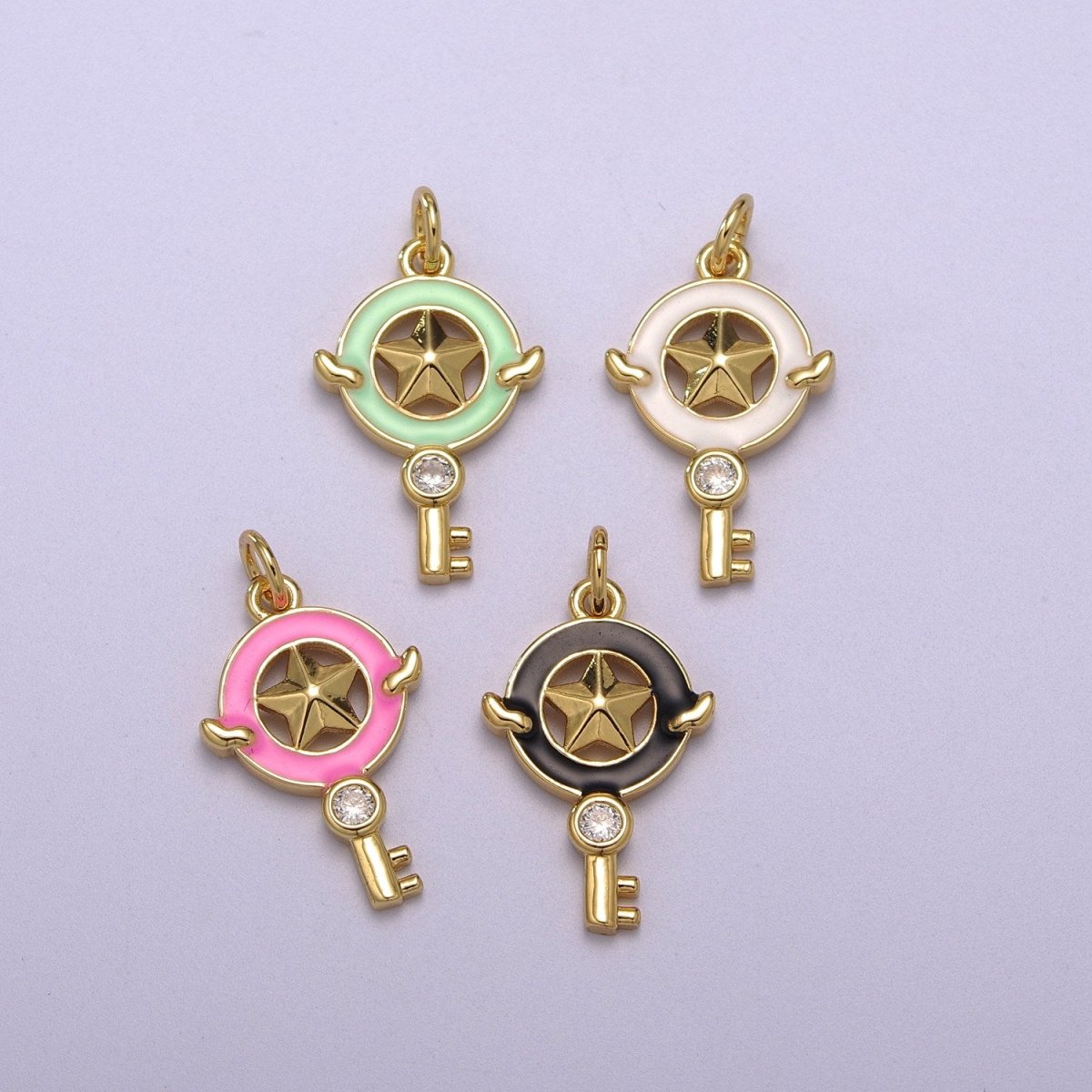 Dainty Key Clear CZ Enamel Colorful Star Shape Pendant 14K Gold Filled Enamel Charm, Necklace Bracelet Component M-686 - M-689 - DLUXCA