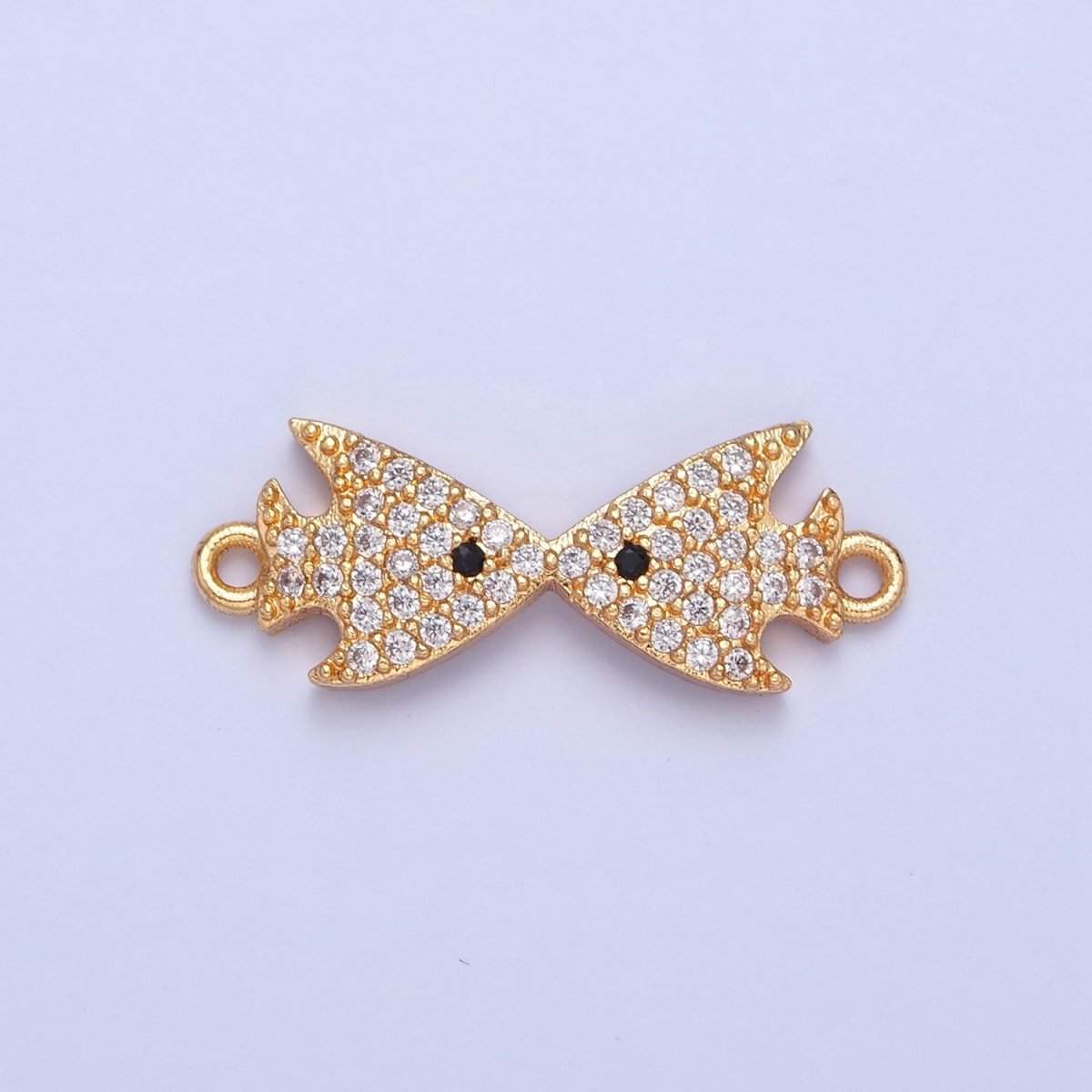 Dainty Kiss Fish CZ Gold Pave Charm Connector for Bracelet Necklace Supply F-321 - DLUXCA