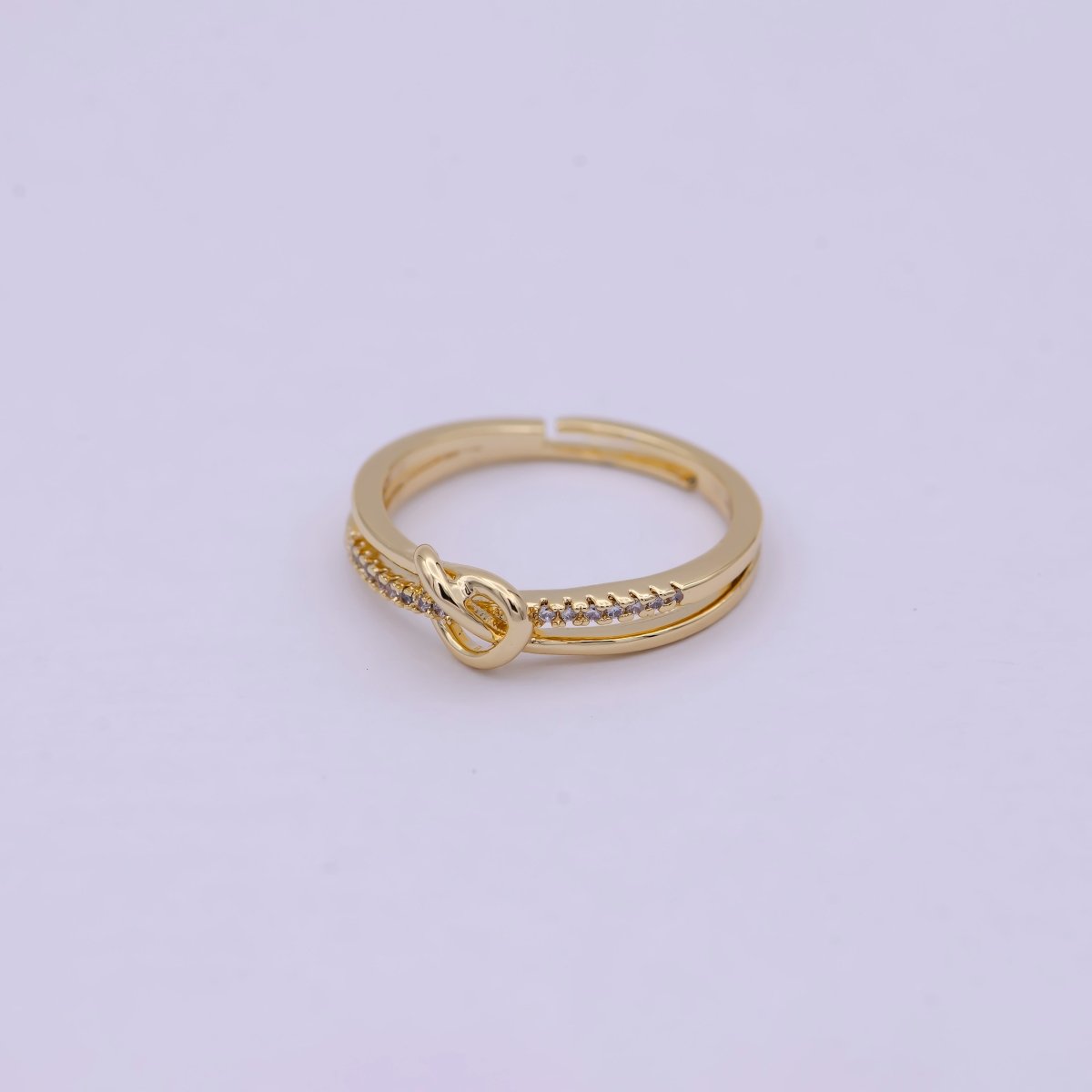 Dainty Knot Twist Cz Ring Open Adjustable U-217 - DLUXCA