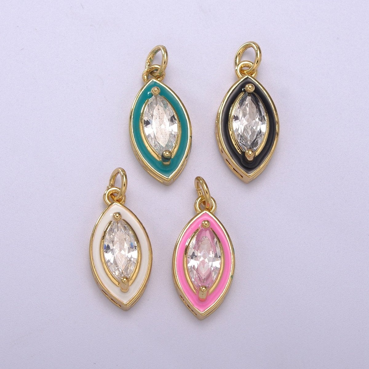 Dainty Leaf Clear CZ Enamel Colorful Eye Shape Pendant 14K Gold Filled Enamel Charm, Necklace Bracelet Component M-682 - M-685 - DLUXCA