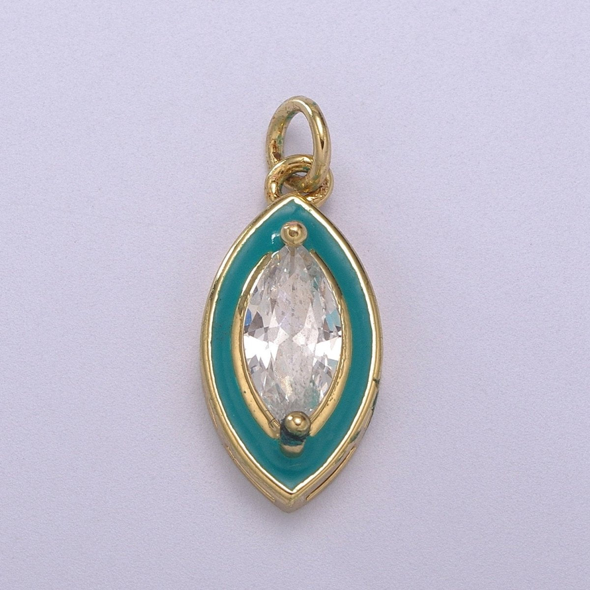 Dainty Leaf Clear CZ Enamel Colorful Eye Shape Pendant 14K Gold Filled Enamel Charm, Necklace Bracelet Component M-682 - M-685 - DLUXCA