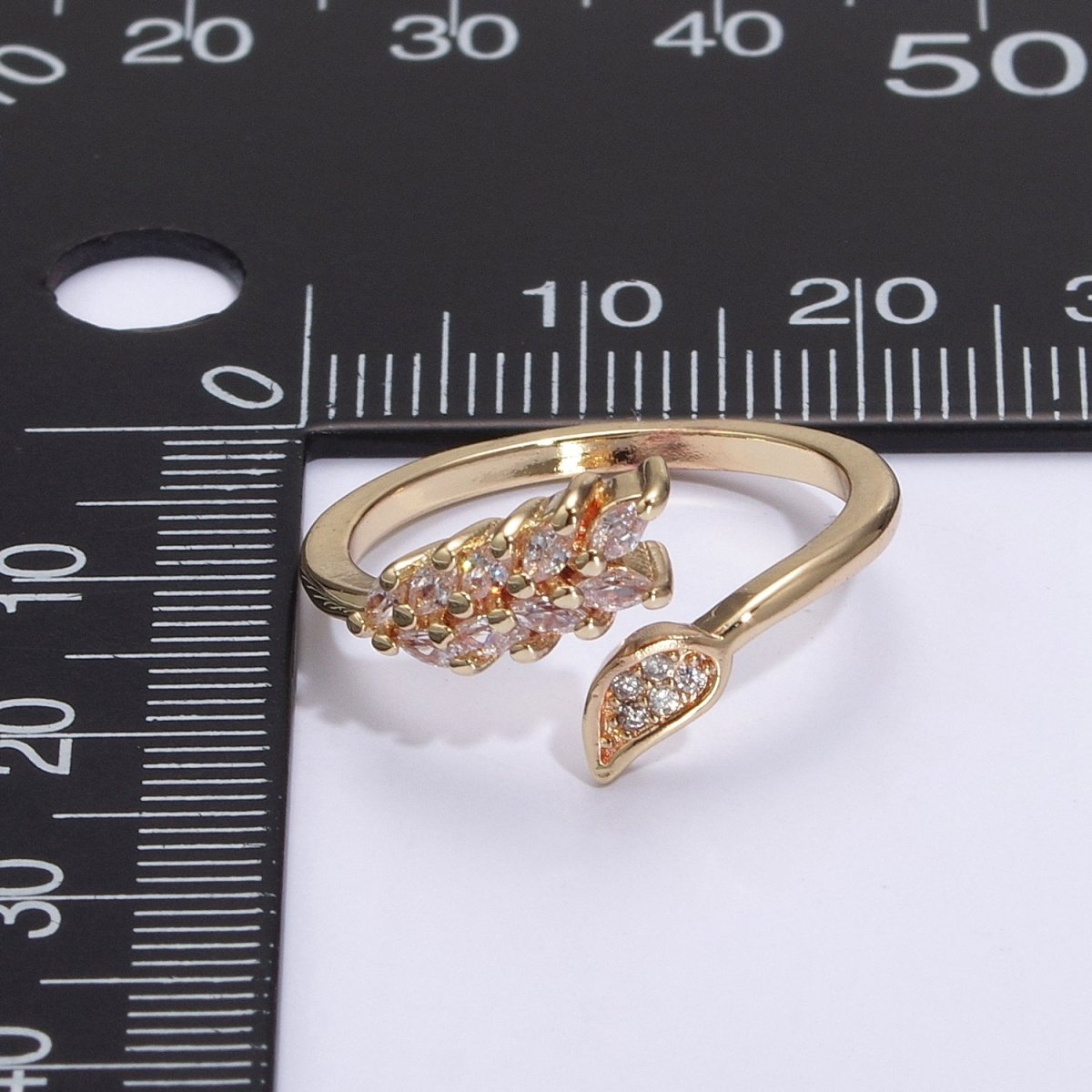 Dainty Leaf Ring Open Adjustable Micro Pave Ring for Minimalist Jewelry U-034 - DLUXCA