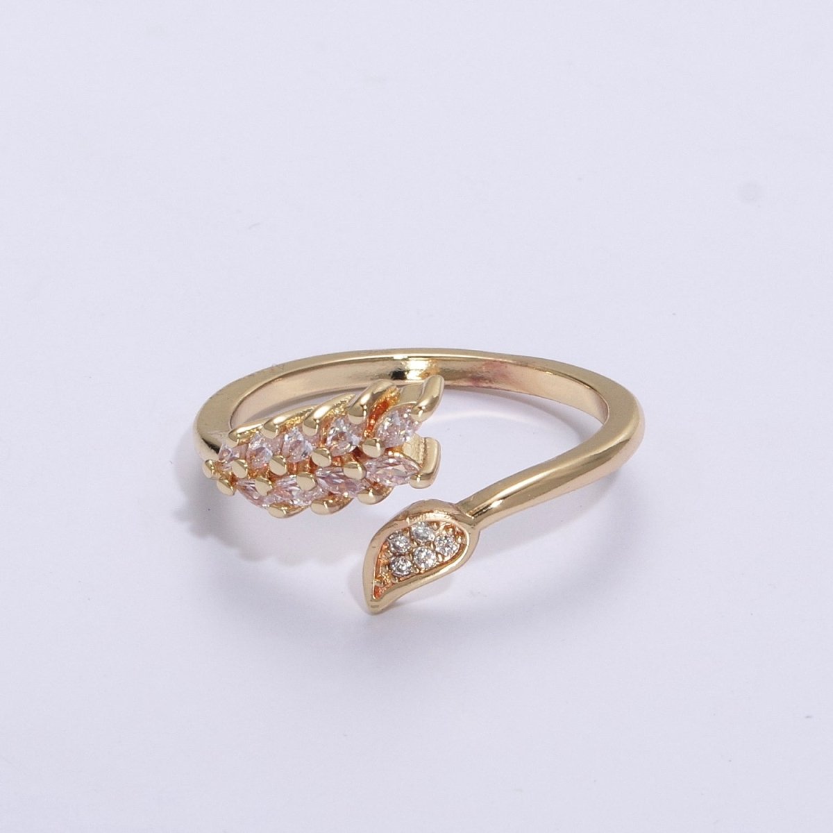 Dainty Leaf Ring Open Adjustable Micro Pave Ring for Minimalist Jewelry U-034 - DLUXCA