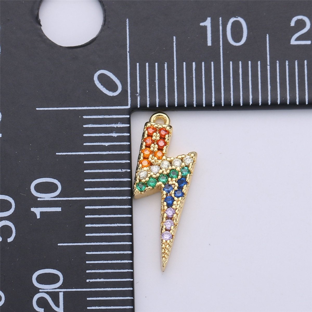 Dainty Lightning Charm w/ Rainbow Micro Pave Cubic Stone Charm Thunder Charm Bolt Lightning Charm, C-660 - DLUXCA
