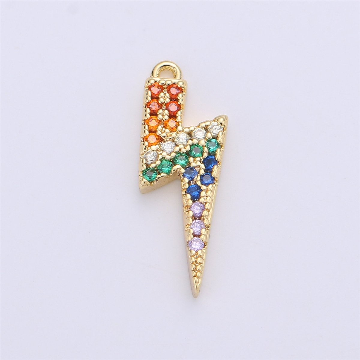 Dainty Lightning Charm w/ Rainbow Micro Pave Cubic Stone Charm Thunder Charm Bolt Lightning Charm, C-660 - DLUXCA