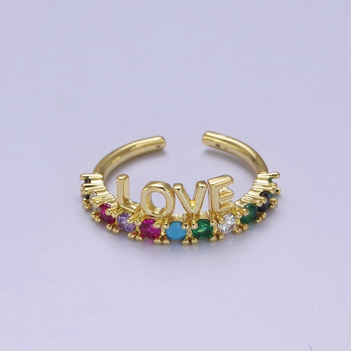 Dainty Love Script with Color CZ Stone Ring Gold Ring O-2108 - DLUXCA