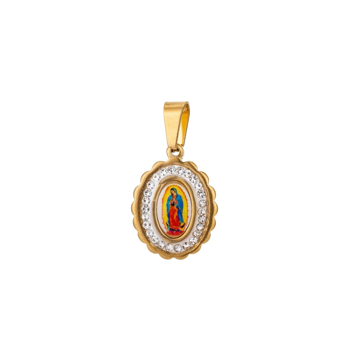 Dainty Madonna Charm, Virgin Mary Charm in 18K Gold Filled w/CZ, 25mmX15mm Necklace Pendant Religious Jewelry Making Supply J-556 J-571 - DLUXCA