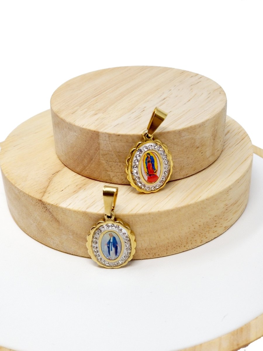 Dainty Madonna Charm, Virgin Mary Charm in 18K Gold Filled w/CZ, 25mmX15mm Necklace Pendant Religious Jewelry Making Supply J-556 J-571 - DLUXCA