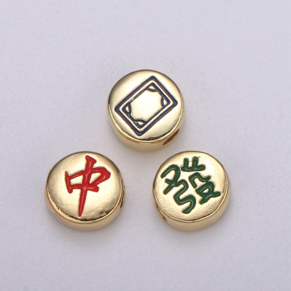Dainty Mahjong Bead Charms for Jewelry Supply Gold Mahjong Tile Bead Spacer Chinese Character Red Dragon Center Tile Wealth B-485 B-486 B-487 - DLUXCA