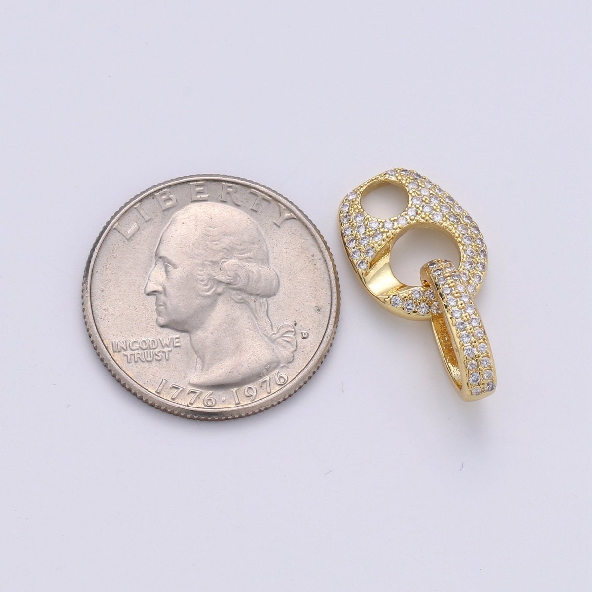 Dainty Mariner Anchor Link Charm Necklace, Yellow Gold Mariner Link Pendant, 24K Yellow Gold Filled Charm Micro Pave Mariner Anchor Charm K-797 - DLUXCA