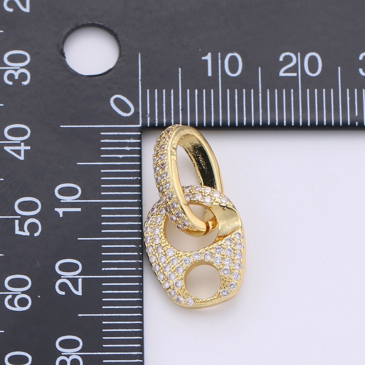 Dainty Mariner Anchor Link Charm Necklace, Yellow Gold Mariner Link Pendant, 24K Yellow Gold Filled Charm Micro Pave Mariner Anchor Charm K-797 - DLUXCA