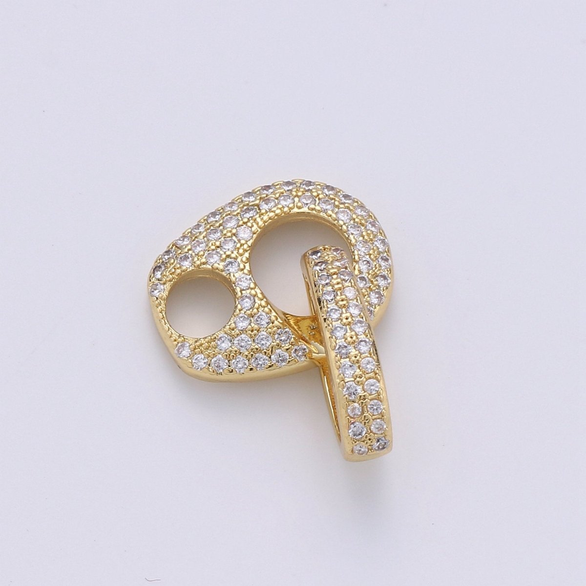 Dainty Mariner Anchor Link Charm Necklace, Yellow Gold Mariner Link Pendant, 24K Yellow Gold Filled Charm Micro Pave Mariner Anchor Charm K-797 - DLUXCA