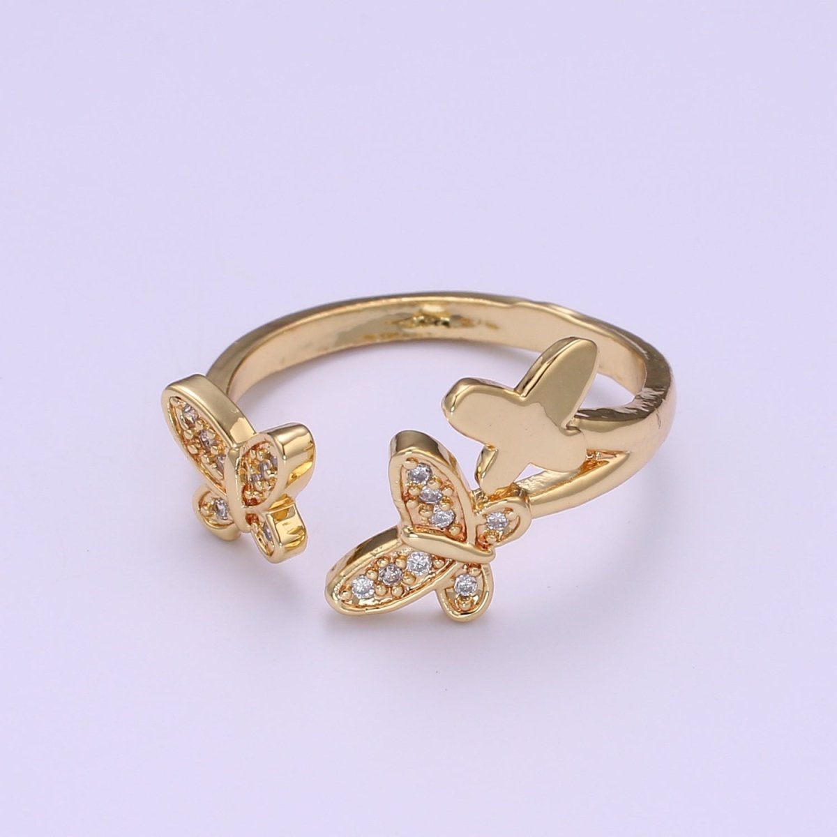 Dainty Mariposa Ring with Gold Cz Butterfly Open Adjustable Ring O-960 - DLUXCA