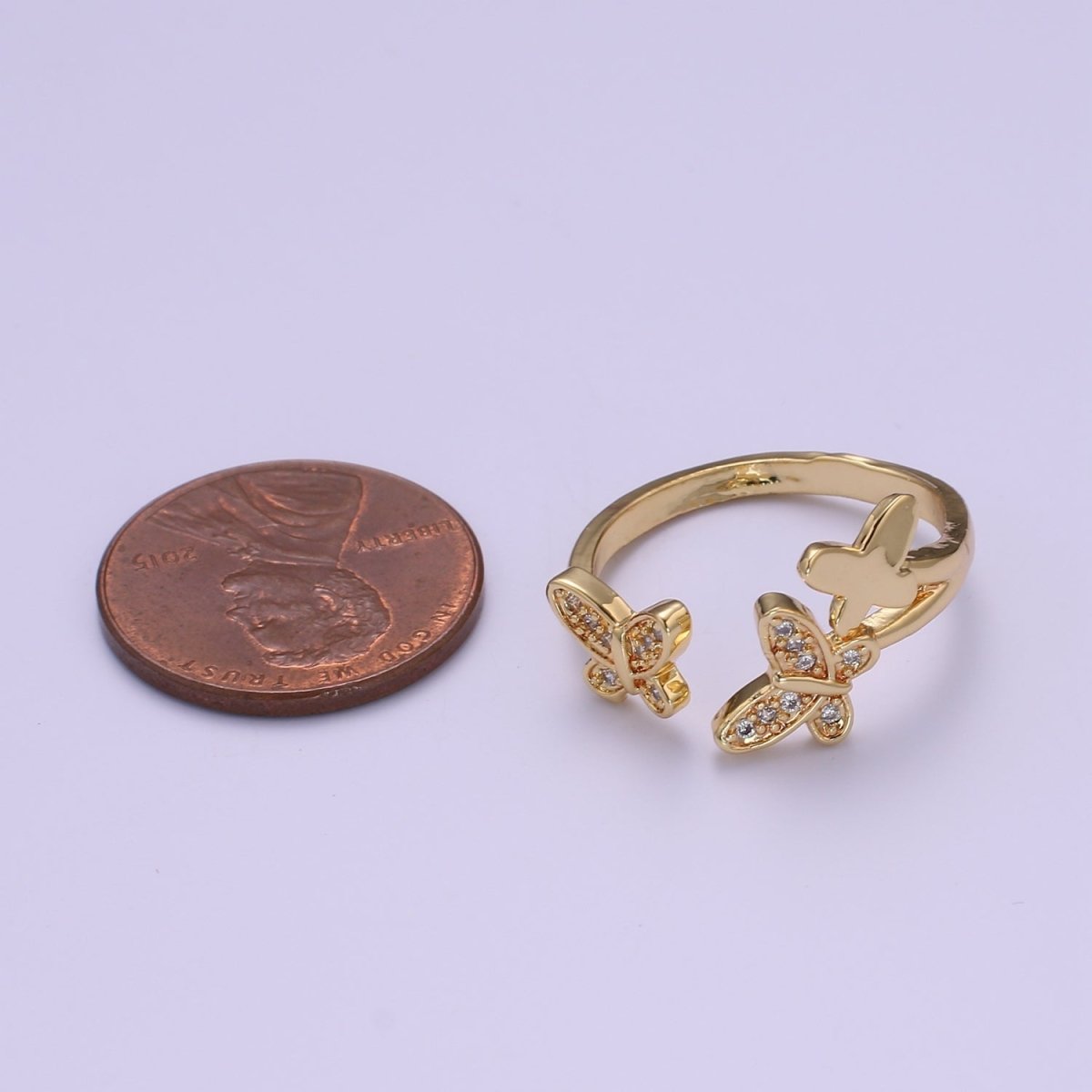 Dainty Mariposa Ring with Gold Cz Butterfly Open Adjustable Ring O-960 - DLUXCA