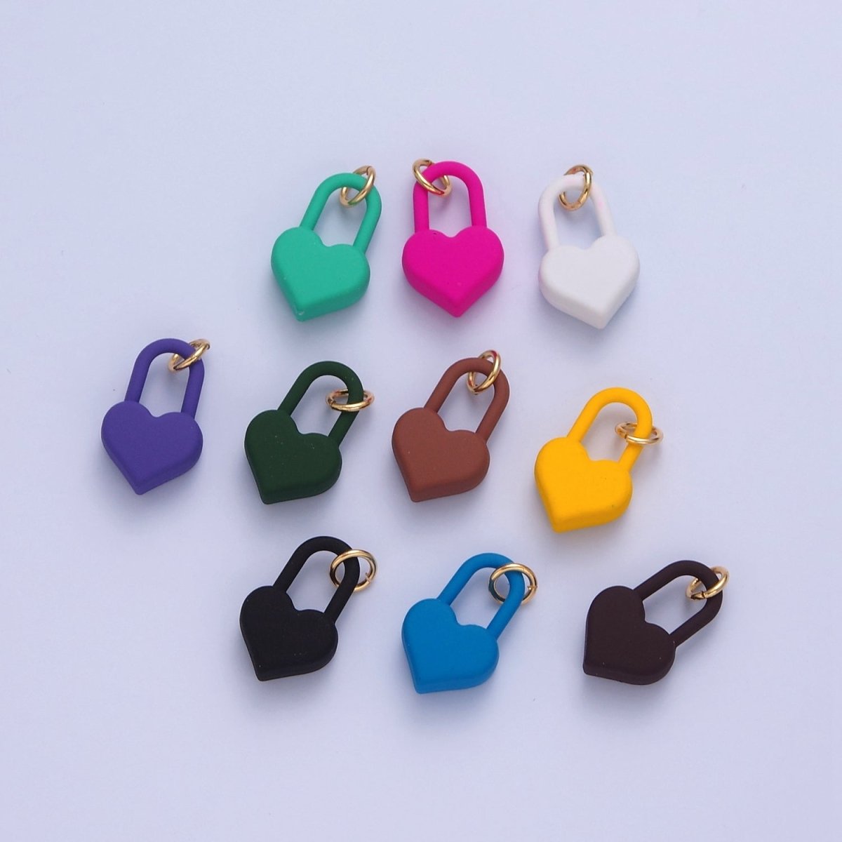 Dainty Matte Enamel Heart Lock Charm For Jewelry Making | W-302-W-311 - DLUXCA