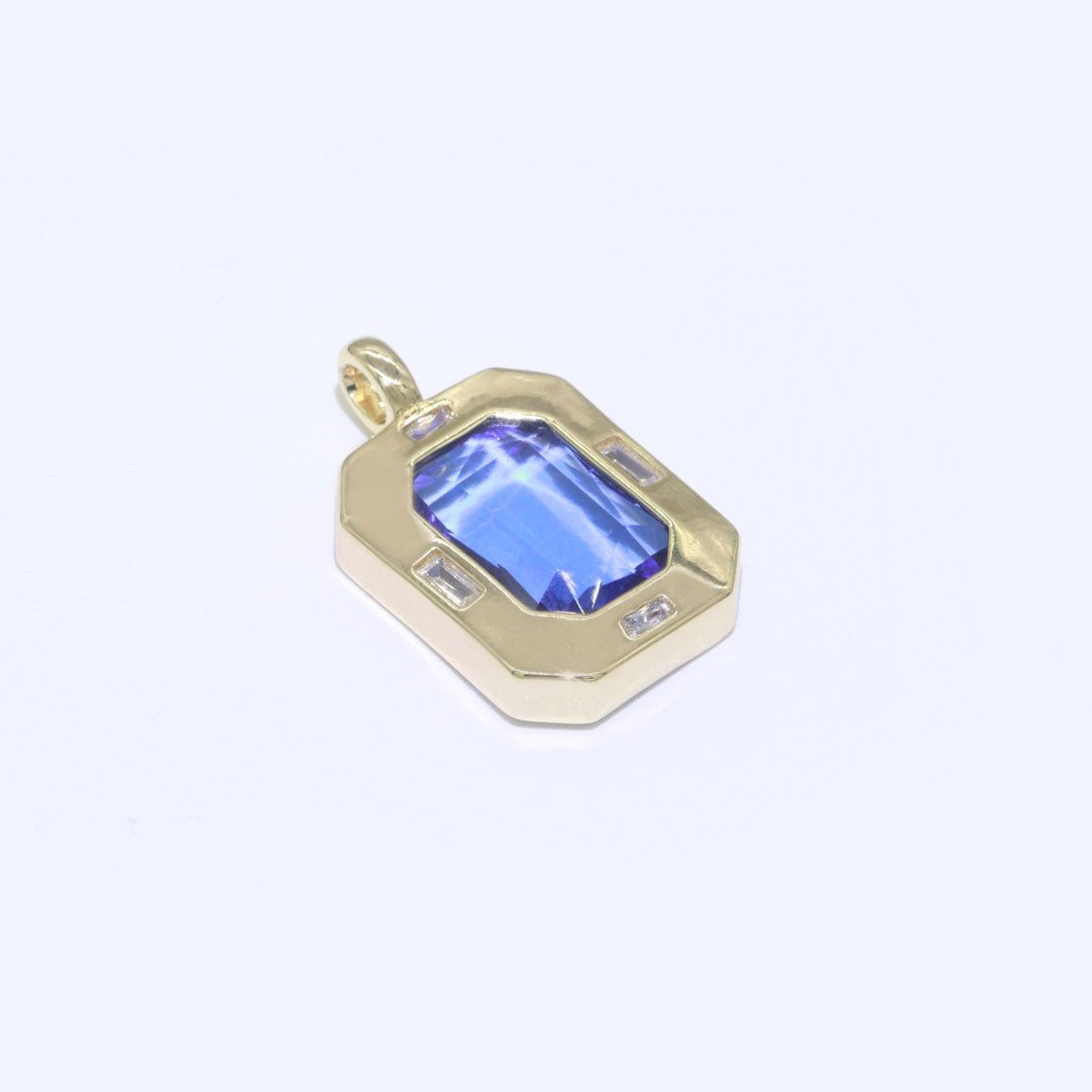 Dainty Medallion Charm Octagon Shape Pendant, 14K Gold Filled CZ Cubic Zirconia Clear Blue Green Charm for Necklace Bracelet Component J-900~J-902 - DLUXCA
