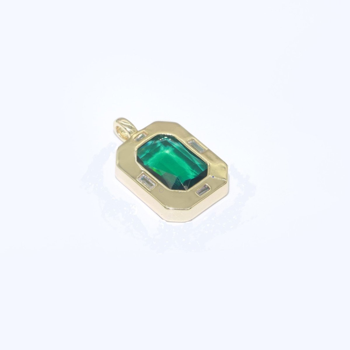 Dainty Medallion Charm Octagon Shape Pendant, 14K Gold Filled CZ Cubic Zirconia Clear Blue Green Charm for Necklace Bracelet Component J-900~J-902 - DLUXCA