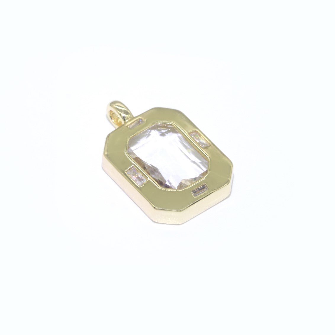Dainty Medallion Charm Octagon Shape Pendant, 14K Gold Filled CZ Cubic Zirconia Clear Blue Green Charm for Necklace Bracelet Component J-900~J-902 - DLUXCA