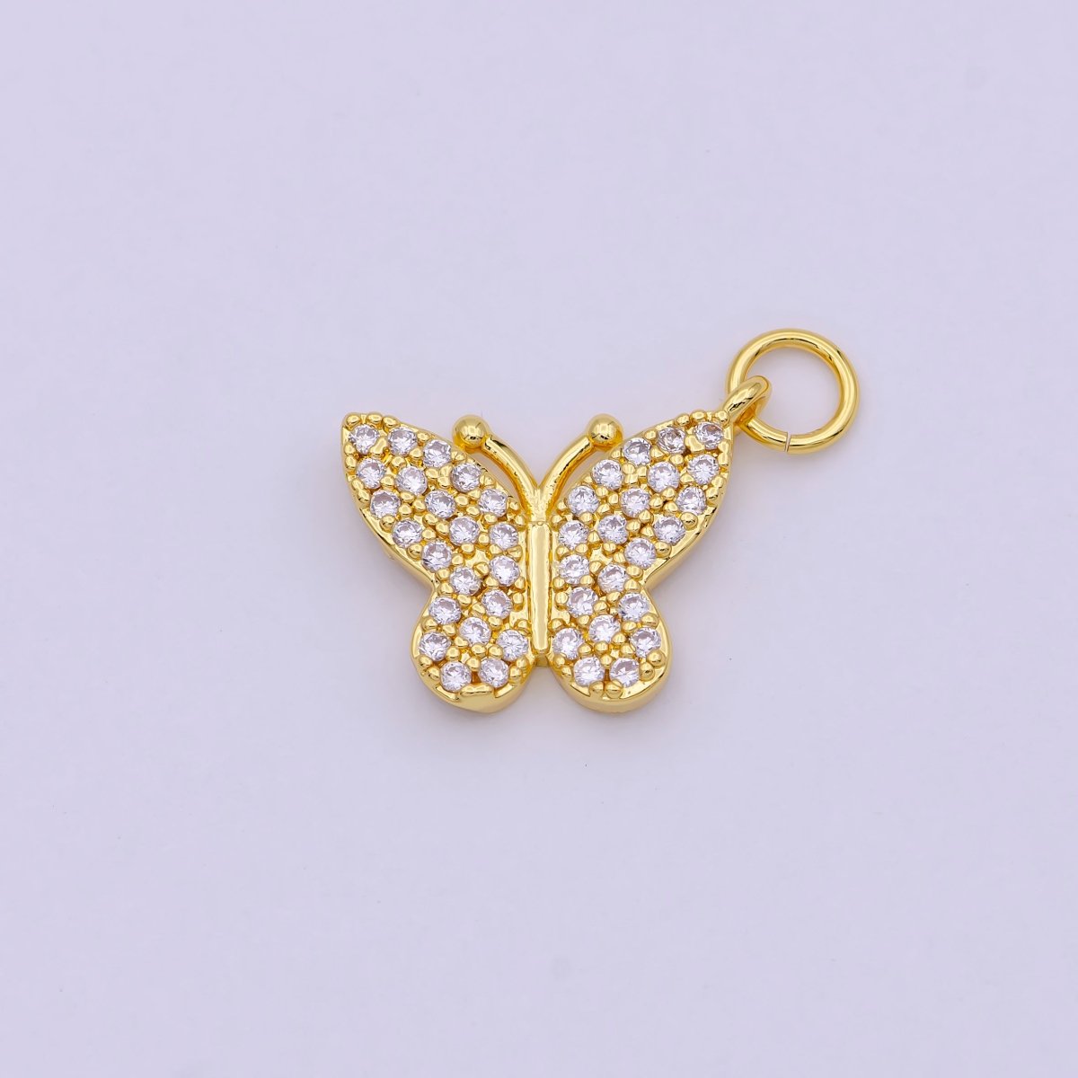 Dainty Micro Pave Butterfly Charm Rhodium White Gold Butterfly Pendant for Necklace Bracelet Earring Charm Jewelry Making Supply, C-487 - DLUXCA