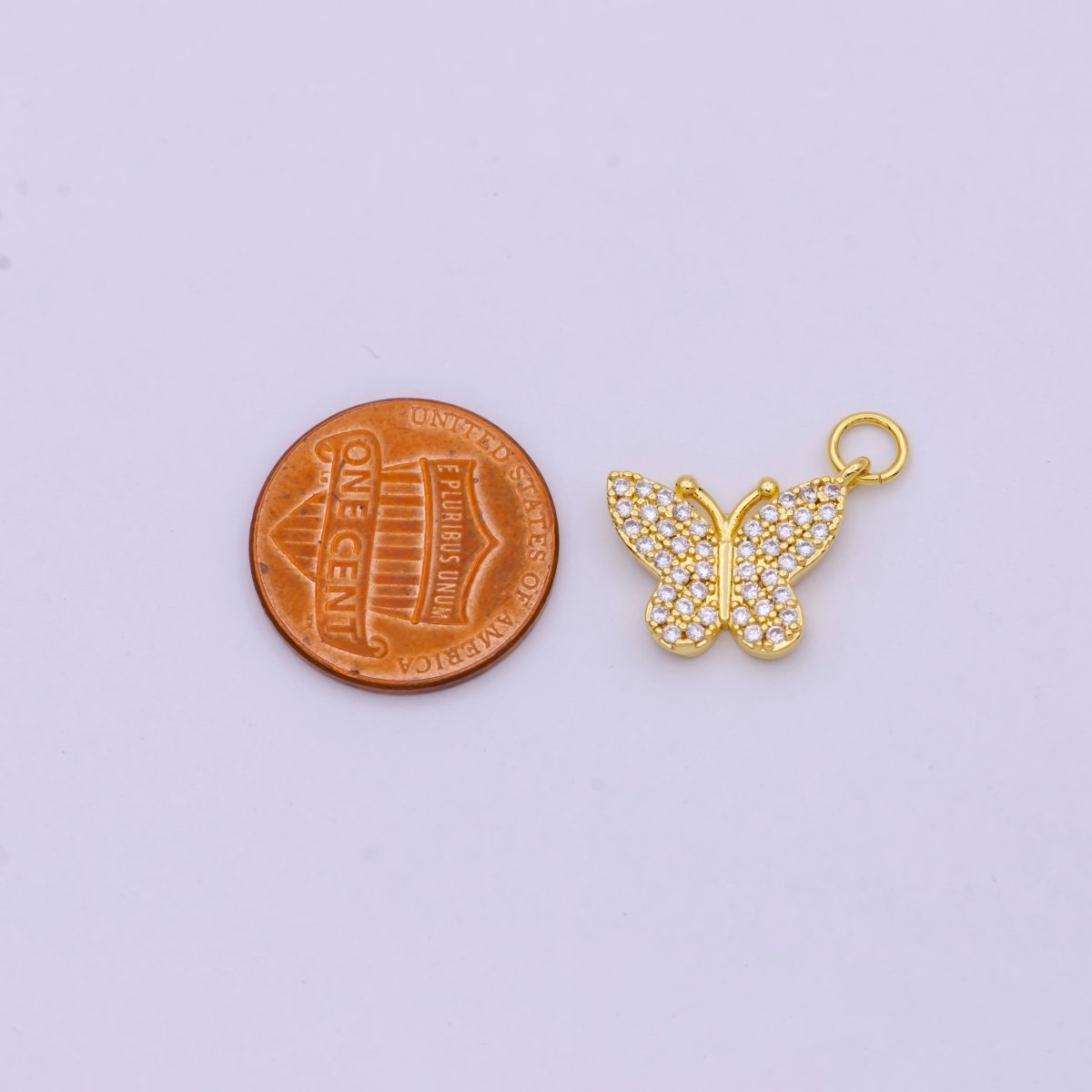 Dainty Micro Pave Butterfly Charm Rhodium White Gold Butterfly Pendant for Necklace Bracelet Earring Charm Jewelry Making Supply, C-487 - DLUXCA