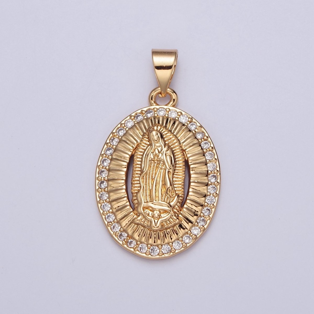 Dainty Micro Pave Cubic Zirconia Mother Virgin Mary Pendant, Gold Religious Pendant For Jewelry Makin H-695 - DLUXCA