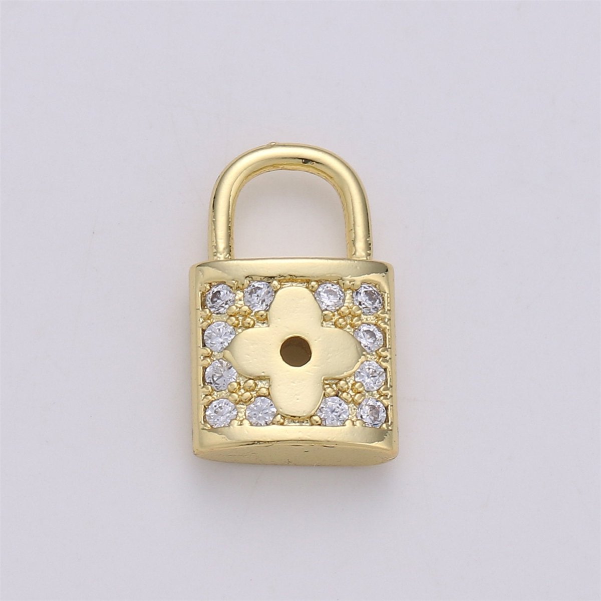 Dainty Micro Pave padlock charm 16x10mm 14K gold Filled Nickel free, Cubic Clover padlock pendant for Necklace Earring Bracelet Component K-343 - DLUXCA