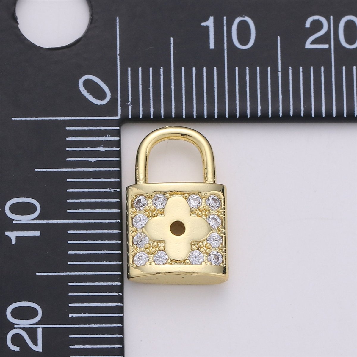 Dainty Micro Pave padlock charm 16x10mm 14K gold Filled Nickel free, Cubic Clover padlock pendant for Necklace Earring Bracelet Component K-343 - DLUXCA