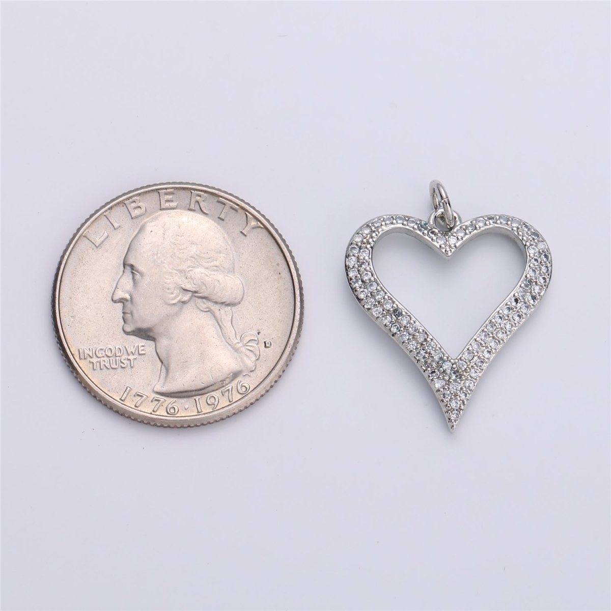 Dainty Micro Pave Pendant Silver Floating Open Heart Charm I-611 - DLUXCA