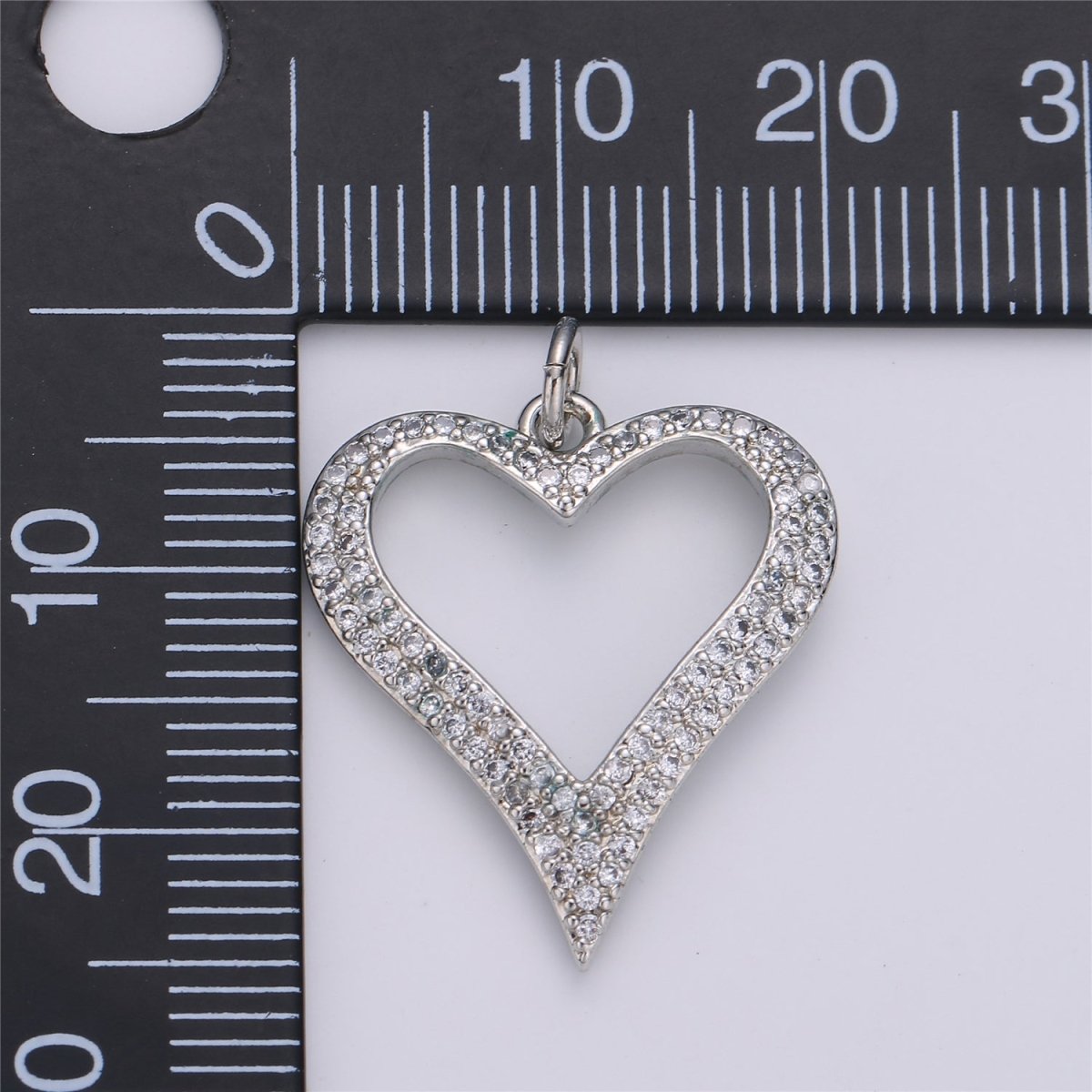 Dainty Micro Pave Pendant Silver Floating Open Heart Charm I-611 - DLUXCA