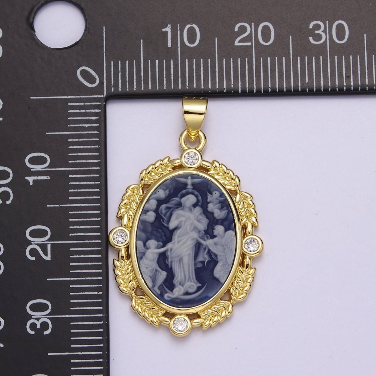 Dainty Micro Pave Vintage Blue Agate Jesus pendant Angel cameo jewelry Charm Necklace J-327 - DLUXCA