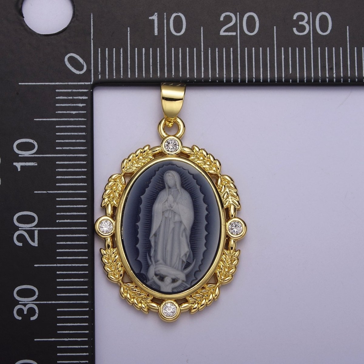Dainty Micro Pave Vintage Blue Agate Virgin Mary pendant Lady Guadalupe cameo jewelry Charm Necklace J-185 - DLUXCA