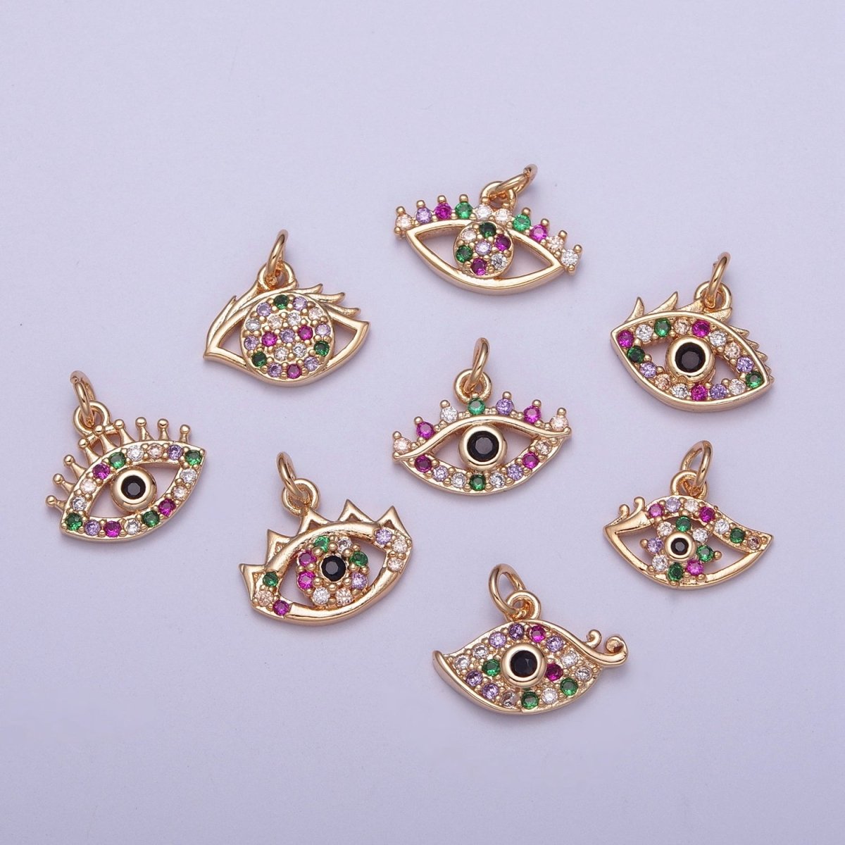 Dainty Micro Paved Multicolor CZ Evil Eye Protection Eye Charm | X-175 - X-182 - DLUXCA