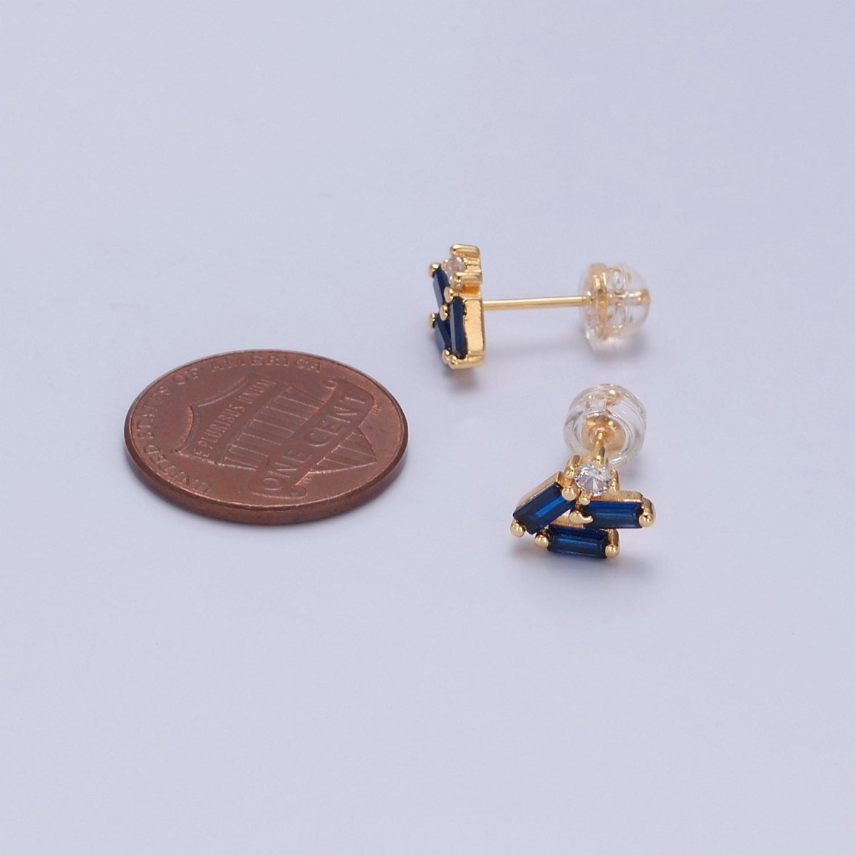 Dainty Mini Sapphire Blue Cz Baguette Stud Earring T-383 - DLUXCA