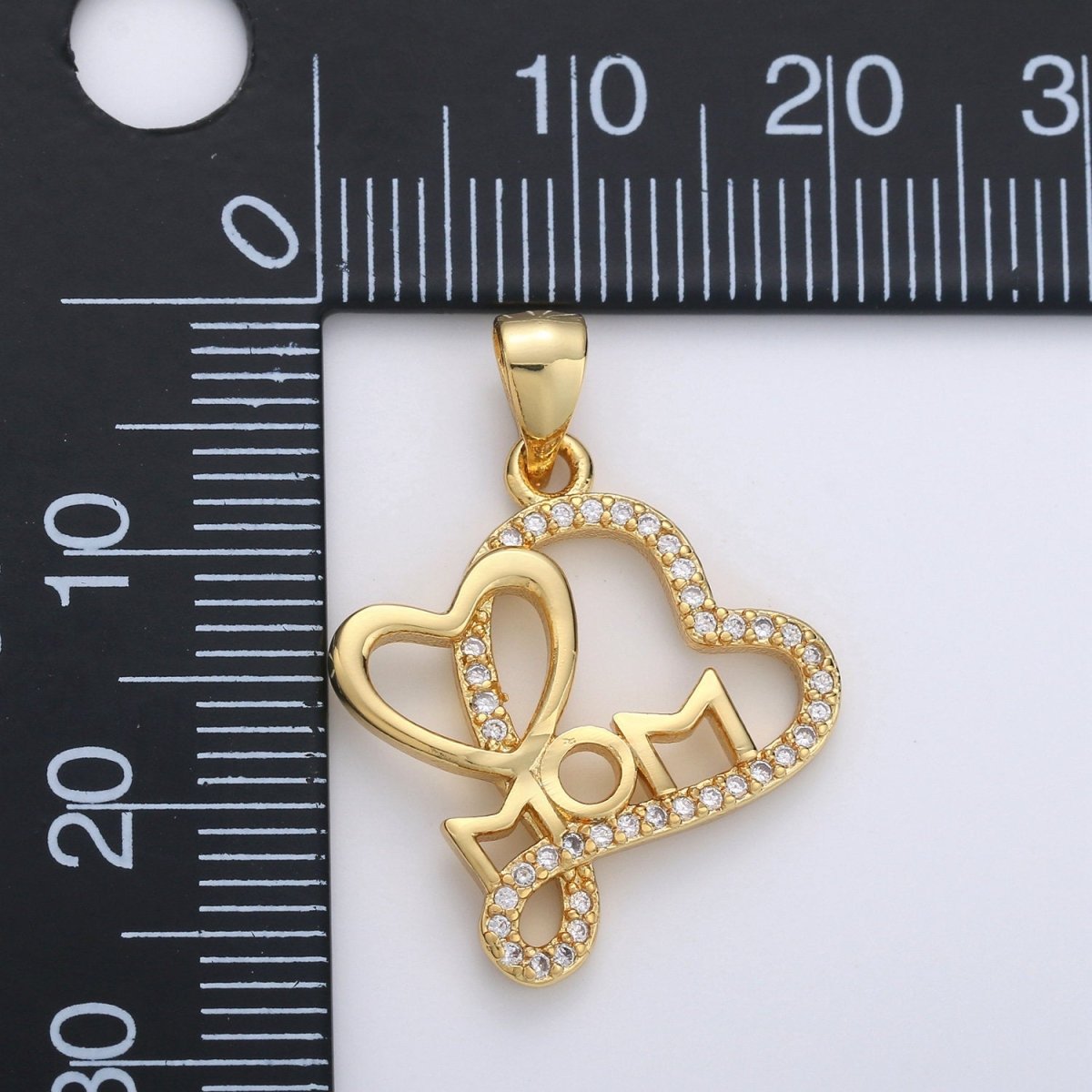 Dainty Mom Charm Pendant, Mother's Day Charms Pendants, Mom Heart, 14k Gold Filled Charm Micro Pave Mom Charm Dangle Pendant I-669 - DLUXCA