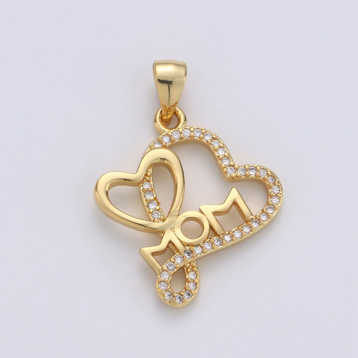 Dainty Mom Charm Pendant, Mother's Day Charms Pendants, Mom Heart, 14k Gold Filled Charm Micro Pave Mom Charm Dangle Pendant I-669 - DLUXCA