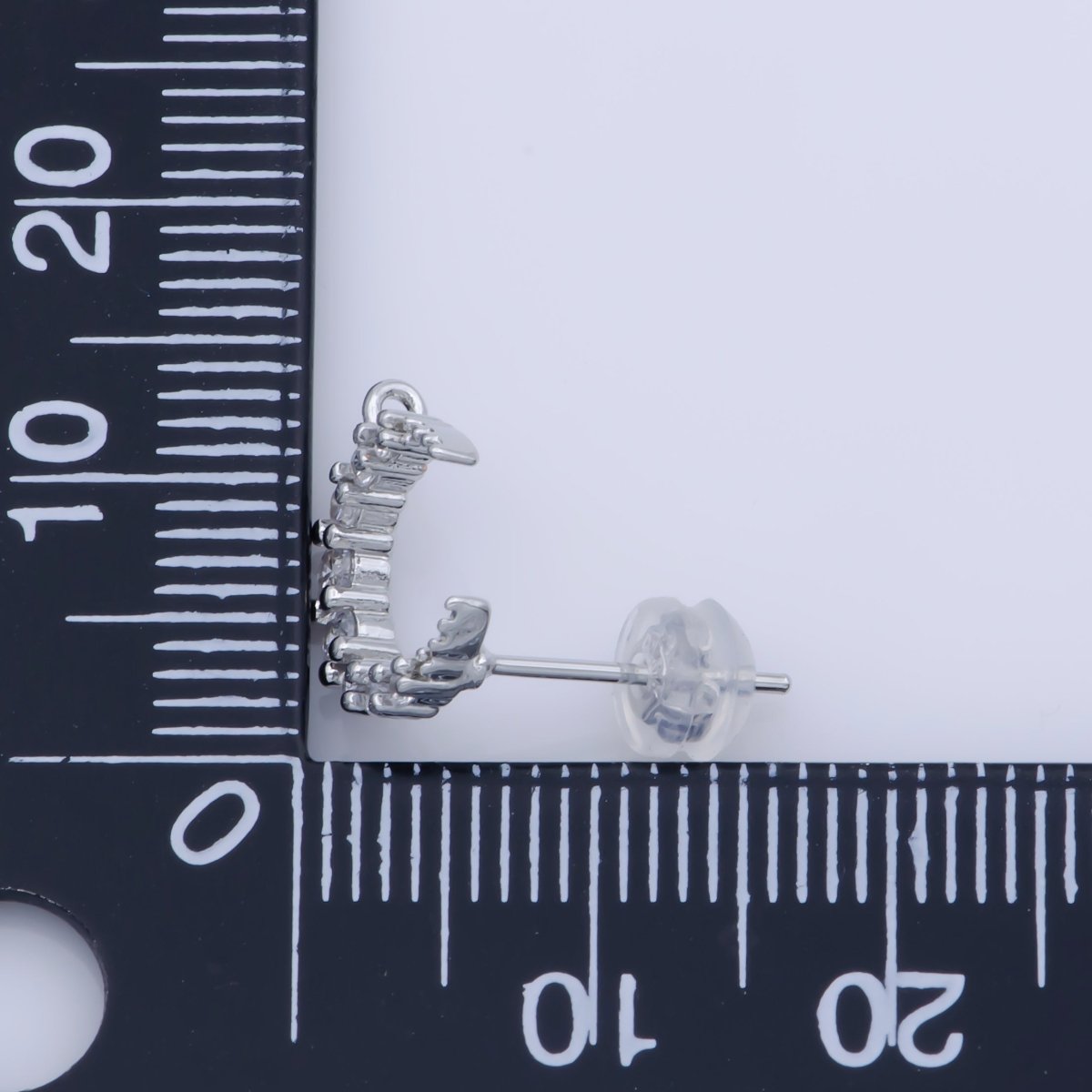 Dainty Moon Post Earring, Micro Pave Moon Stud with Open Link for Earring Jewelry Supplies Component in Silver Filled K-256 - DLUXCA