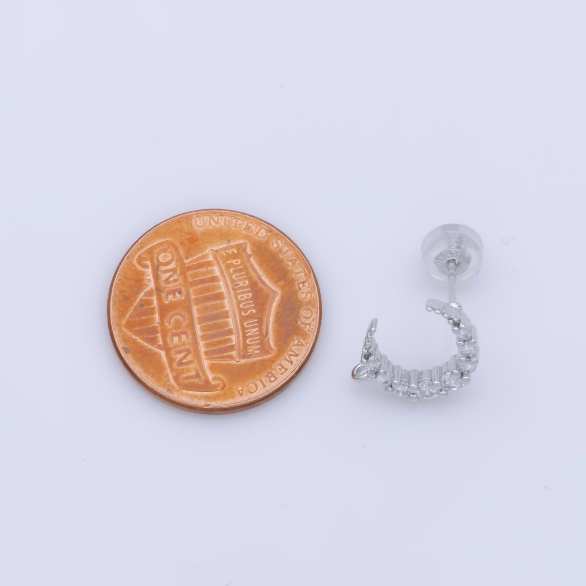 Dainty Moon Post Earring, Micro Pave Moon Stud with Open Link for Earring Jewelry Supplies Component in Silver Filled K-256 - DLUXCA