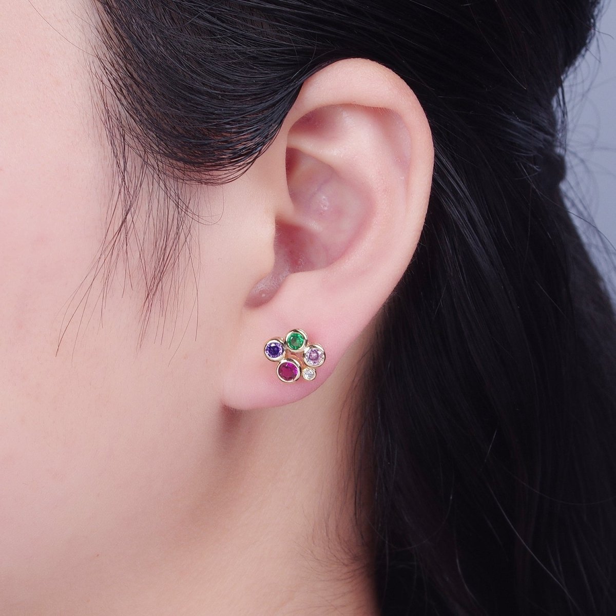 Dainty Multi Color Bubble Stud Earring T-498 - DLUXCA