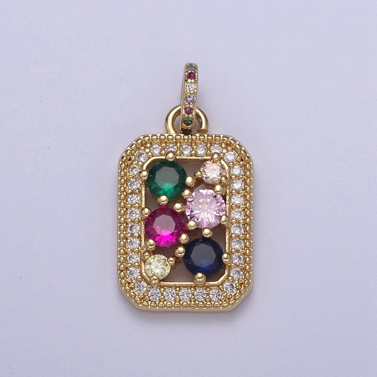 Dainty Multi Color Cz Tag Charm Rainbow Cubic Zirconia Pendant for Minimalist Jewelry N-418 - DLUXCA