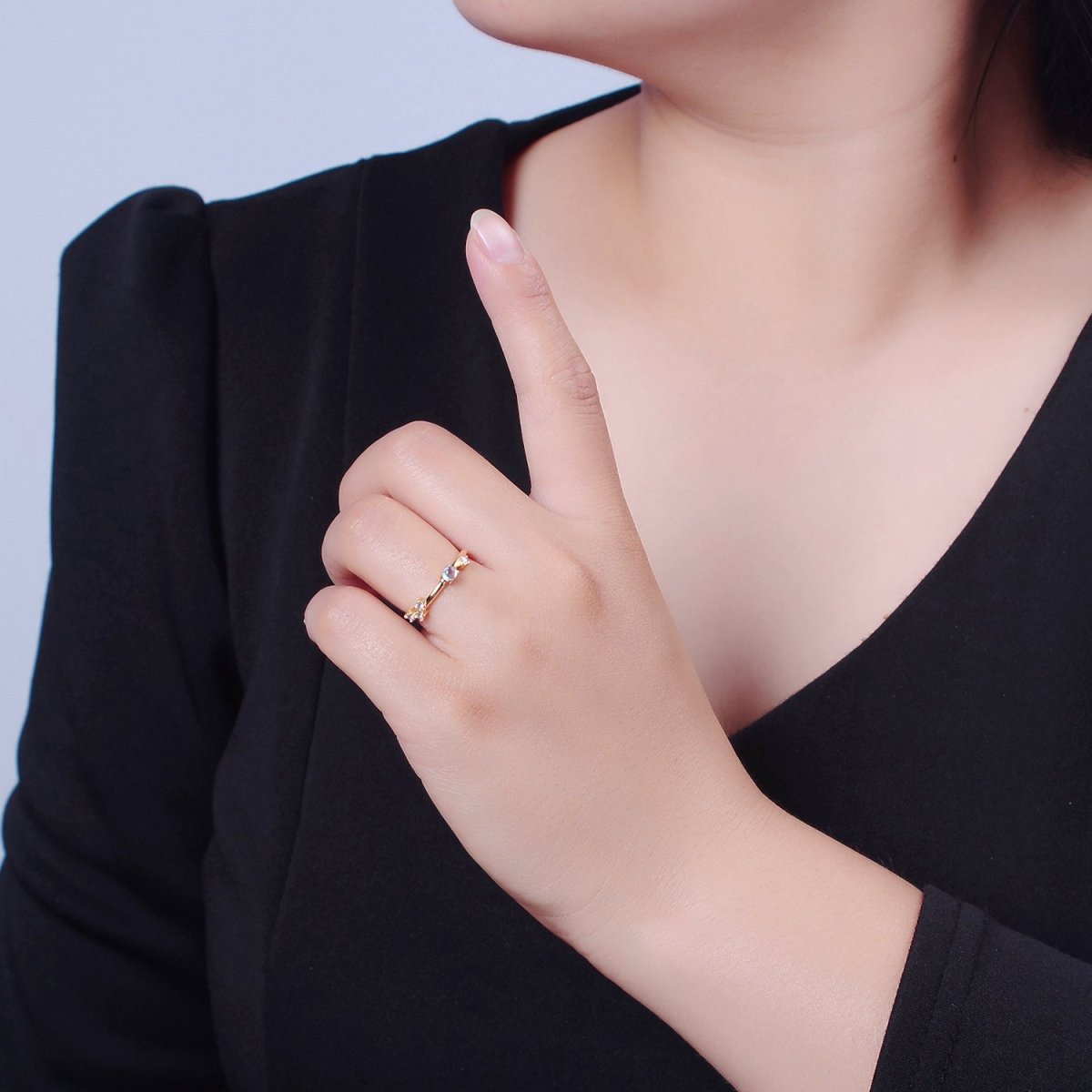 Dainty Multi-Stone Ring • Gold Band Cz Birthstone Ring O-2152~ O-2157 - DLUXCA